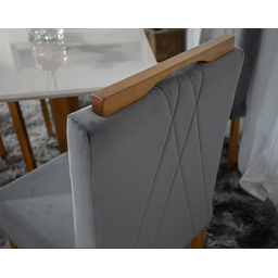 Mesa de Jantar Lisy Tampo Mdf e Vidro Off 120x80 com 4 Cadeiras de Madeira Maciça Safira Veludo Cinz - 5