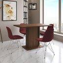 Ver imagem 1 de Mesa Jantar Londres Tampo Amêndoa 120cm 4 Cadeiras Ferro Branco Estofado Vermelho