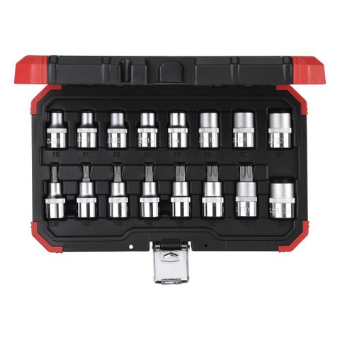 Jogo Soquetes Chaves Soquetes Tork 1/2" Tx E10 À E24 e T30 À T70 16 Peças - Gedore Red 3300009
