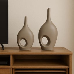 Kit de Vasos Decorativos em Cerâmica Marrom - 2