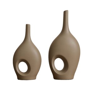 Kit de Vasos Decorativos em Cerâmica Marrom