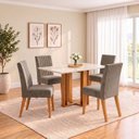 Ver imagem 1 de Conjunto Sala de Jantar Mesa Manu 120cm Tampo MDF Canto Reto 4 Cadeiras Lily