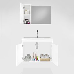 Gabinete para Banheiro com Pia e Espelho Incluso Clean 60 - Avelato / Preto - 3