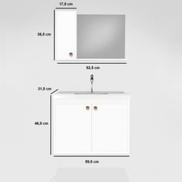 Gabinete para Banheiro com Pia e Espelho Incluso Clean 60 - Avelato / Preto - 4