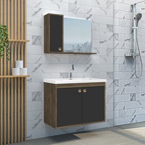 Gabinete para Banheiro com Pia e Espelho Incluso Clean 60 - Avelato / Preto