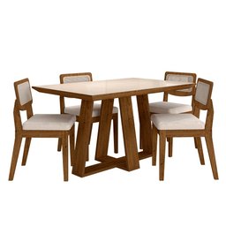 Conjunto Mesa Lins 4 Cadeiras Sextavada Freijó/off/bouclé Off - M.a Freijó/off Premium/bouclé - 1