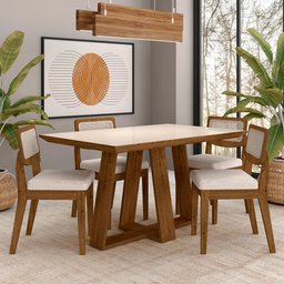 Conjunto Mesa Lins 4 Cadeiras Sextavada Freijó/off/bouclé Off - M.a Freijó/off Premium/bouclé - 2