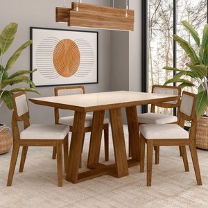 Conjunto Mesa Lins 4 Cadeiras Sextavada Freijó/off/bouclé Off - M.a Freijó/off Premium/bouclé