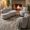 Ver imagem 1 de Conjunto 2 Poltronas + Sofá Curvo Orgânico Luna Boucle Cinza Claro - Montanaris Decor