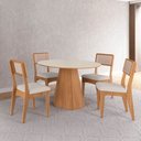 Ver imagem 1 de Conjunto Sala de Jantar Mesa Lisboa Hexagonal Off White/freijó com 4 Cadeiras Palha Sintética 100% M