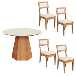 Conjunto Sala de Jantar Mesa Lisboa Hexagonal Off White/freijó com 4 Cadeiras Palha Sintética 100% M - 2