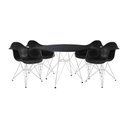 Ver imagem 1 de Mesa de Jantar Eames Eiffel Redonda 90cm Preta com 4 Poltronas Pretas Ferro Branco
