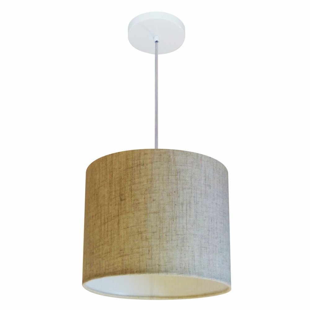 Lustre Pendente Cilíndrico Vivare Md-4113 Cúpula em Tecido 30x25cm - Bivolt - Rustico Bege - Bivolt