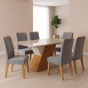 Ver imagem 1 de Conjunto Sala de Jantar 6 Lugares Vidro Rubi e 6 Cadeiras Madeira Maciça Vegas Bege/Cinza Yescasa