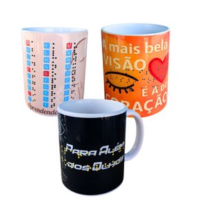 Combo Presente 3 Canecas Acessibilidade com Leitura em Braile Alto Relevo