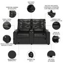 Ver imagem 3 de Poltrona de Cinema Reclinável 2 Lugares Baú Usb Mallie Fh9 Pu Preto Brilho - Mpozenato