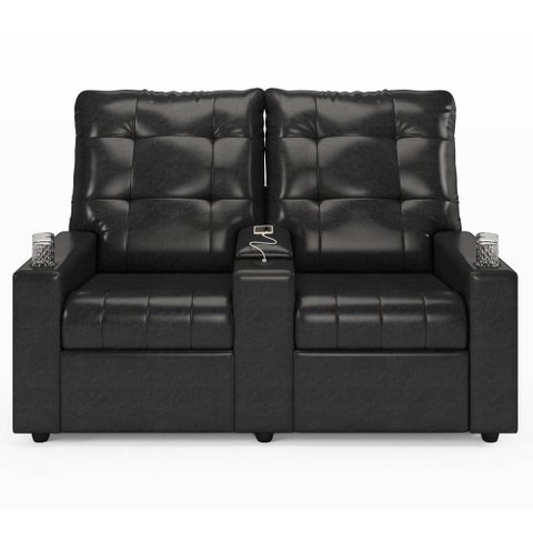 Poltrona de Cinema Reclinável 2 Lugares Baú Usb Mallie Fh9 Pu Preto Brilho - Mpozenato