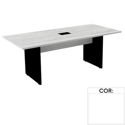 Mesa de Reunião com Caixa de Tomada Retangular 200 x 90 cm Pé Painel PE25 MDP Branca com Base Branca
