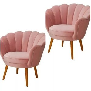 Poltrona Decorativa Estofada Pétala Veludo Pé Palito Quarto Cor Rosa
