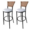 Ver imagem 1 de Kit 2 Banquetas Bistrô Aço Junco Sintético Marfim Assento Branco