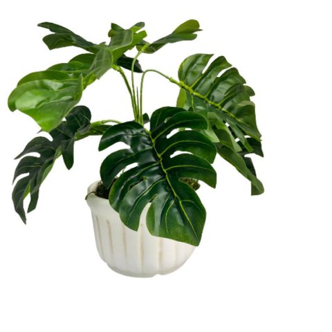 Vaso centro de mesa branco de cerâmica artesanal com planta