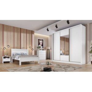 Guarda Roupa Casal com Espelho 3 Portas 4 Gavetas - Arezzo Plus-branco - Móveis Novo Horizonte