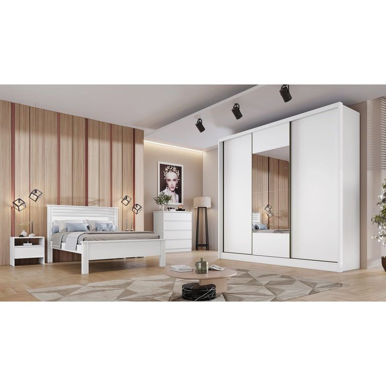Guarda Roupa Casal com Espelho 3 Portas 4 Gavetas - Arezzo Plus-branco - Móveis Novo Horizonte Guarda Roupa Casal com Espelho 3 Portas 4 Gavetas - Arezzo Plus-branco - Móveis Novo Horizonte