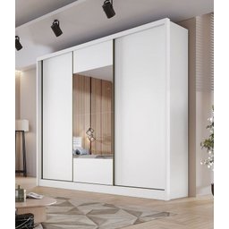 Guarda Roupa Casal com Espelho 3 Portas 4 Gavetas - Arezzo Plus-branco - Móveis Novo Horizonte - 2