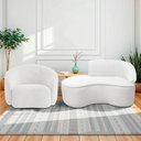 Ver imagem 1 de Kit Divã Recamier Orgânico Marrocos 150cm Lado Esquerdo e 1 Poltronas Amore Bouclé Branco
