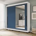Ver imagem 1 de Roupeiro Valência 2 Portas Correr com Espelho 177x213cm Branco/Azul 240853
