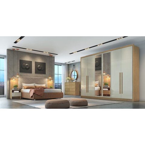 Guarda Roupa Casal com Espelho 6 Portas 6 Gavetas - Robust -cumaru/fendi - Móveis Novo Horizonte