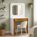Ver imagem 1 de Penteadeira Camarim com LED e Espelho 1 Gaveta Ripada 90cm Blush B02 Branco Naturalle - Lyam Decor