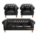 Ver imagem 1 de Sofá Chesterfield 3 Lugares Com 2 Poltronas Decorativa Duquesa - Couríssimo Preto