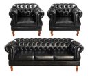 Ver imagem 1 de Sofá Chesterfield 3 Lugares Com 2 Poltronas Decorativa Duquesa - Couríssimo Preto