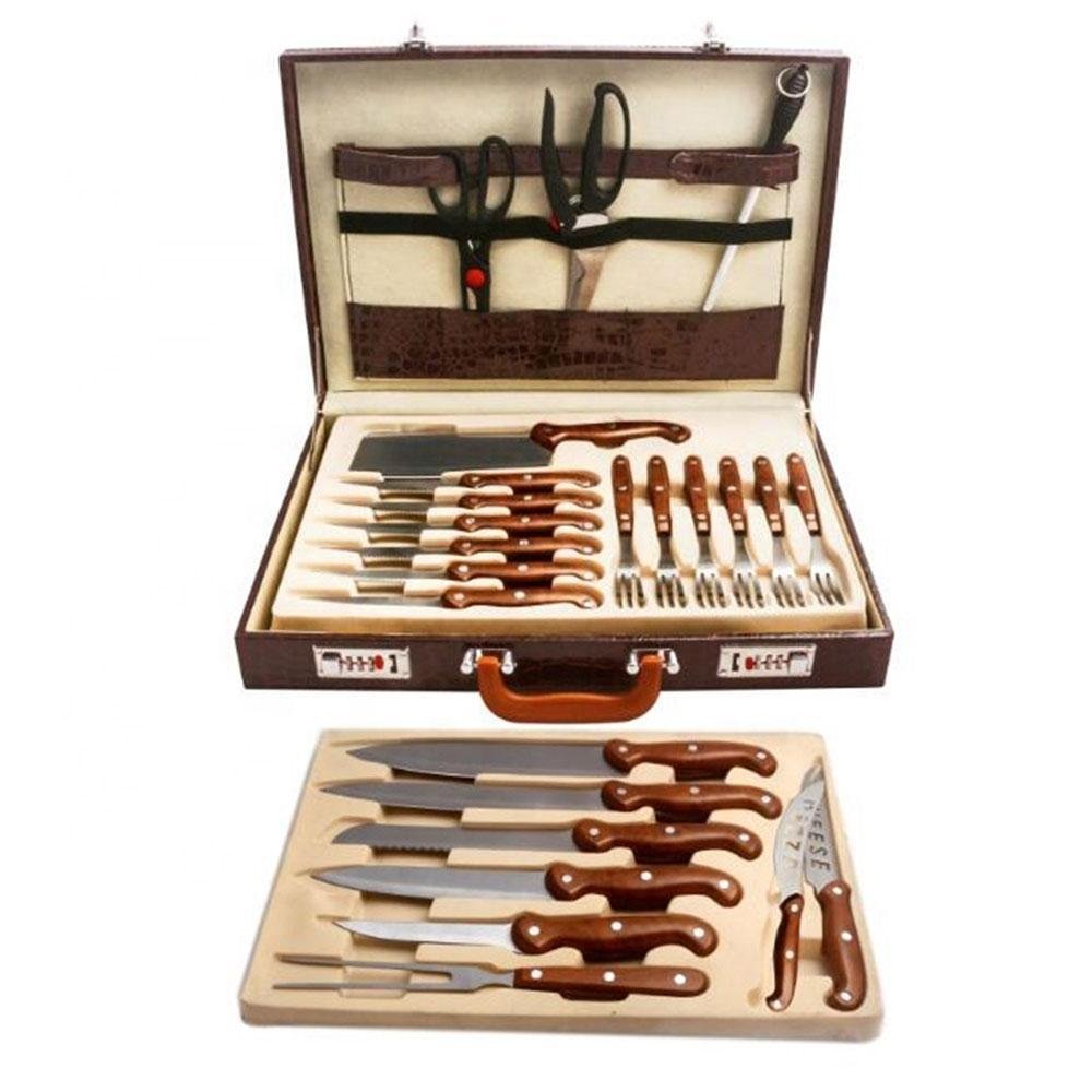 Kit para Churrasco Luxo 25 Peças com Maleta de Couro Songhe