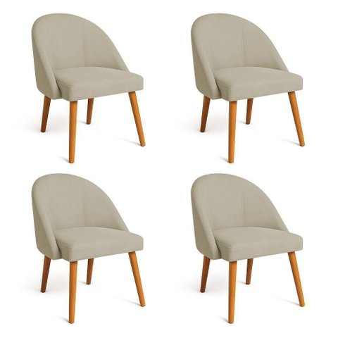 Kit 04 Cadeiras Poltrona de Jantar Luna Suede Capuccino Pés Palito Castanho