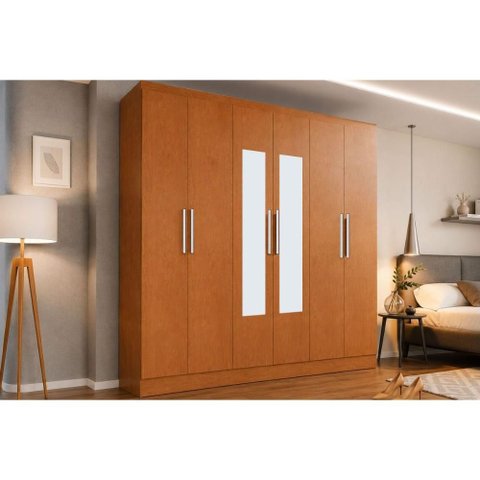 Guarda Roupa Casal 6 Portas (2 c/ Espelho) e 3 Gavetas PH1127 Carvalho - Herval
