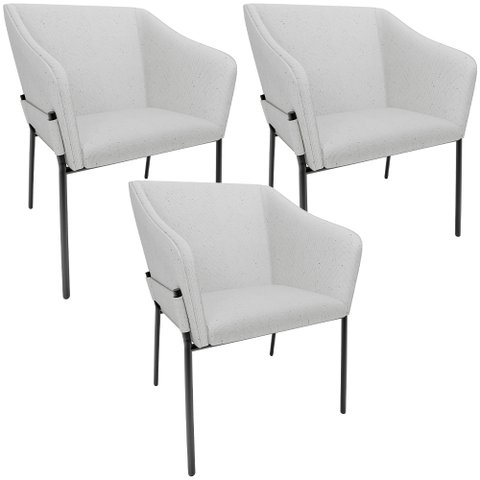 Kit 3 Cadeiras para Sala de Jantar Estar Living Olívia L02 Linho Cinza - Lyam Decor