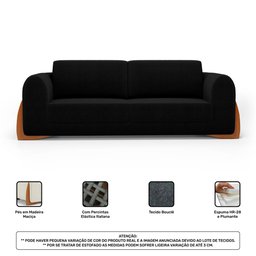 Sofá Living Bloom 160cm 02 Lugares com Pés de Madeira Bouclê Preto - Desk Design - 5
