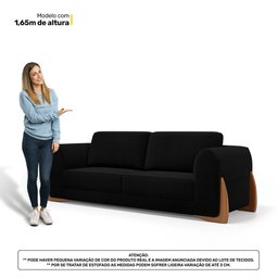Sofá Living Bloom 160cm 02 Lugares com Pés de Madeira Bouclê Preto - Desk Design - 6