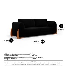 Sofá Living Bloom 160cm 02 Lugares com Pés de Madeira Bouclê Preto - Desk Design - 4