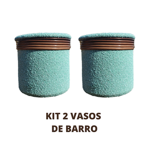 Kit Vaso de Barro Areia Terrilho 16cm Verde Água