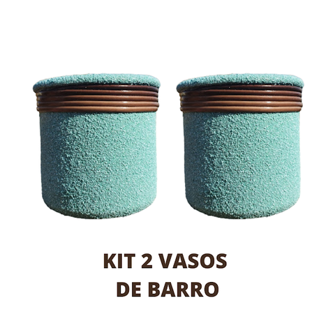 Kit Vaso de Barro Areia Terrilho 16cm Verde Água