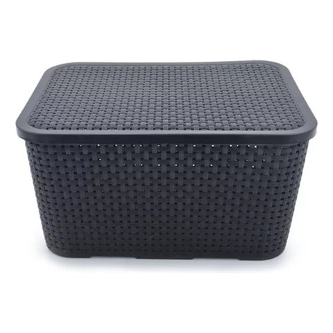 3 X Caixa Organizadora Plástica Rattan 40 Litros com Tampa