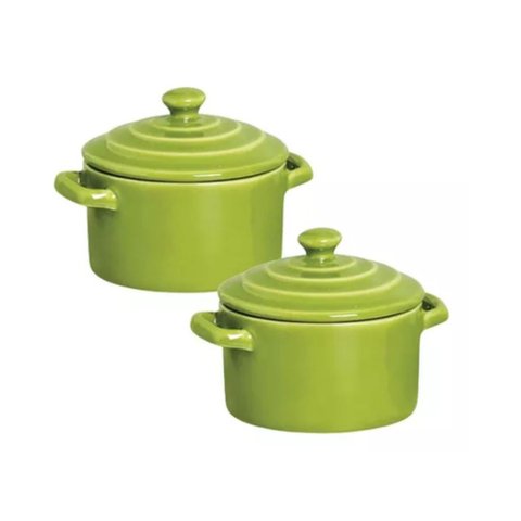 Kit 2 Mini Caçarola Panelinha Molheira Cerâmica Verde Folha