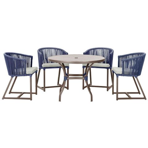 Mesa com 4 Cadeiras e Noronha Estofado 3 Trama Original Azul