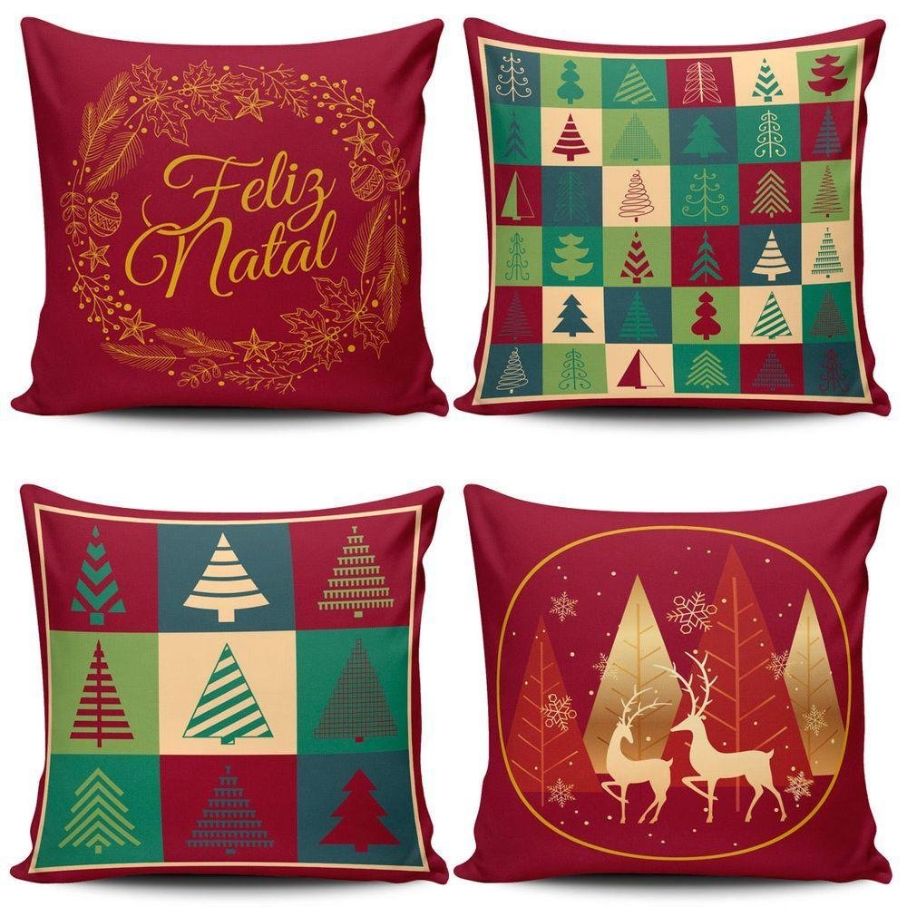 Kit C- 4 Capas de Almofadass Natalinas Feliz Natal Fim de Ano 45cm X 45cm