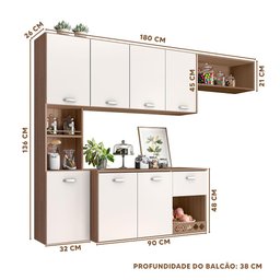 Cozinha Suspensa 7 Portas 1 Gaveta Carvalho Off White Mila Poliman - 4