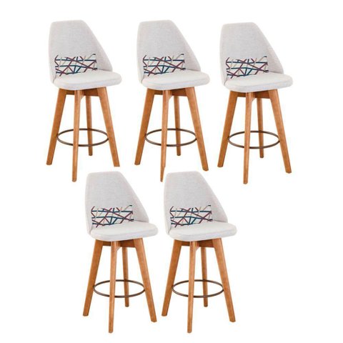 Kit 05 Banquetas Linho Bege e Almofada Linhas Coloridas