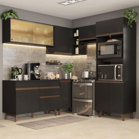 Armário de Cozinha Completa de Canto 402cm Preto Reims Madesa 02